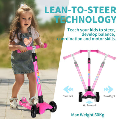 Beleev Scooters for Kids 3 Wheel Kick Scooter for Toddlers Girls & Boys, 4 Adjustable Height, Lean to Steer, Extra-Wide Deck, Light Up Wheels for Children from 3 to 14 Years Old
