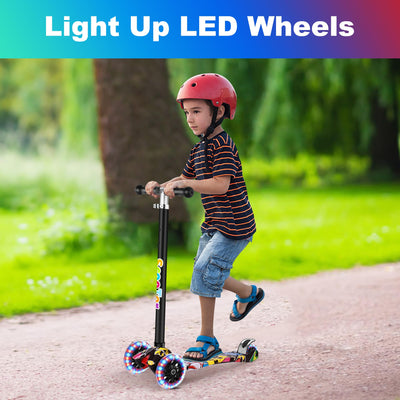 Kids Scooter - Toddler Scooter for Kids Ages 2-6 Adjustable Height - LED Wheel Lights Illuminate When Rolling– Stand & Cruise Child/Toddlers Toy Folding Kick Scooters