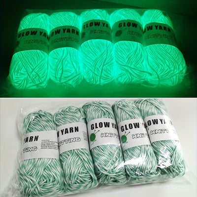 5rolls/set Hand Knitting Yarn Two-color Polyester Hand-knit Yarn Glow In The Dark Yarn(50g/roll, A Set Of 5 Rolls Of The Same Color) 2mm