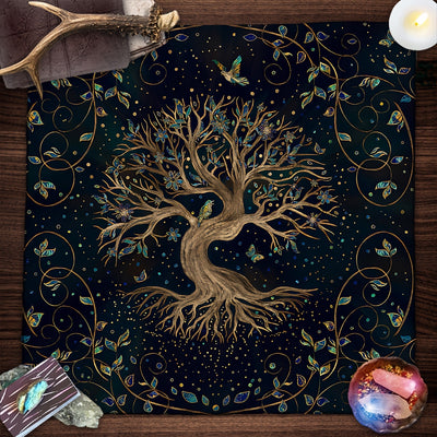 1pc, Tree Of Life Plants Tarot Reading Cloth Moon Phase Birds Starshine Altar Cloth Divination Tools Witch Wiccan Ritual Cloth Moon Phase Spiritual Oracle