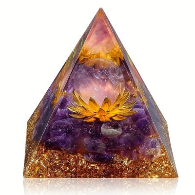 1pc, Hopeseed Orgone Crystal Pyramid Positive Energy, Flower Life Orgonite Amethyst Healing Crystals Pyramid, Reduce Stress Chakra Healing Meditation Attract Lucky, White Crystals Stones, Creative Small Gift, Holiday Accessory, Party Supplies