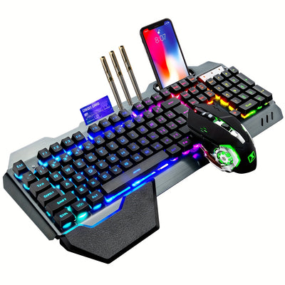 Wireless Gaming Keyboard And Mouse,RGB Backlit Rechargeable Keyboard Mouse With 5000mAh Battery Metal Panel,Removable Hand Rest Mechanical Feel Keyboard And 7 Color Gaming Mute Mouse For PC Gamer