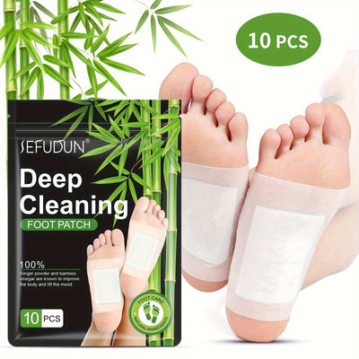 10pcs Deep Cleansing Foot Patch, Natural Bamboo Vinegar Ginger Powder Foot Pads For Foot Care,Adhesive Sheets,After Foo Bath When Sleep Warm And Relax
