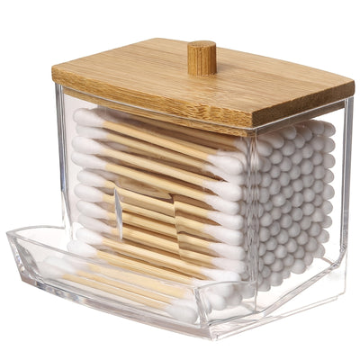 1pc 7 Oz Cotton Swab Pads Holder - Organize And Store Cotton Buds In Style With Wood Lids - Perfect For Bathroom And Apothecary Jars