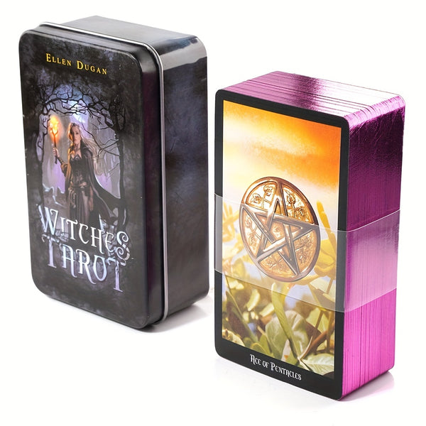 Witches Tarot Deck, Tin Box, Gilded Edge, Astrology Divination Fate Card, English Version Board Games With Meaning On The Cards