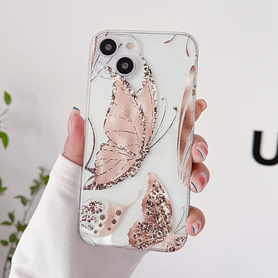 Transparent Golden Butterfly Graphic Printing Phone Case For Iphone Series Phones