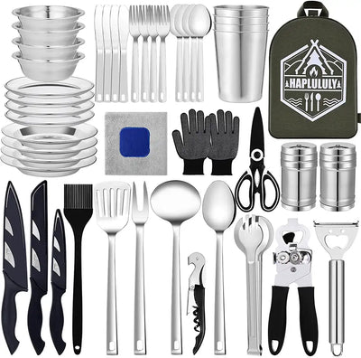 Camping Accessories,46 Piece Camping Gear Must Haves Camping Cookware Set Camping Cooking Utensils Set Supplies Kitchen Equipment Essentials Tailgating Accessories Outdoor Portable BBQ