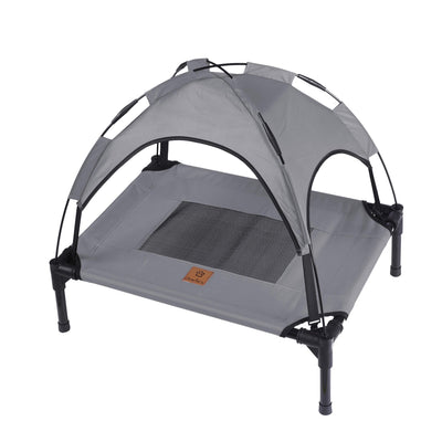 Charlie's Portable Travel Elevated Pet Bed with Tent Outdoor Detachable Pet Tent Durable Fabric Camping Shelter Sun Block and Waterproof for Dogs and Cats Bed - Light Grey Medium