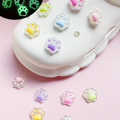 12pcs Cute Luminous Cat Claw Shoe Charms For Clogs Sandals Decoration, Shoes DIY Accessories For Women & Men