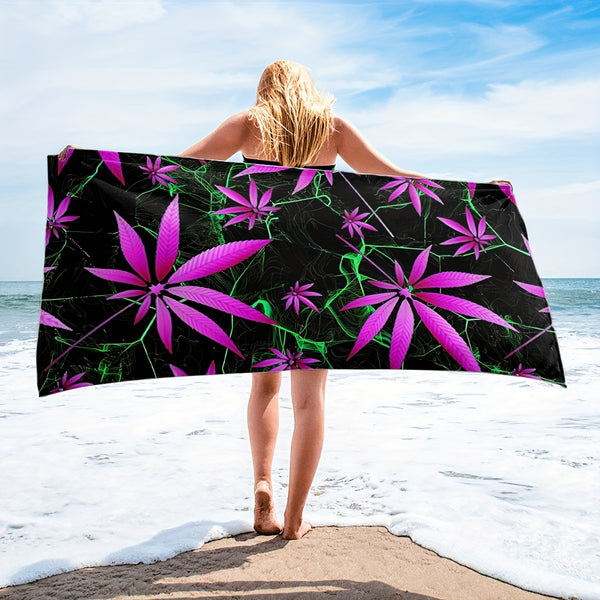 Cyber Leaves Print Soft Comfortable Lightweight Beach Towel - Sweat Absorbent & Quick Drying - Perfect For Outdoor Beach Travel Swimming Gym Yoga