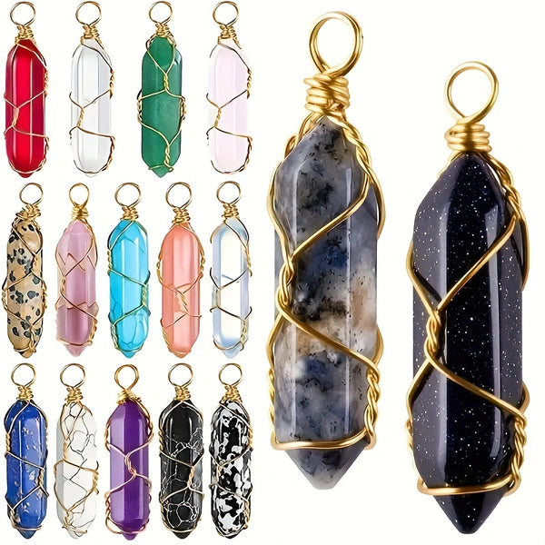 20pcs Healing Crystal Pendants & Necklace, Natural Quartz Gemstones For Reiki Healing