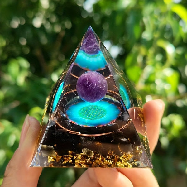1pc, Orgone Pyramid Positive Energy For Success,Colorful Moonstone ecorAmethyst Crystals, Chakra Organize Pyramid Crystal For Anti-Stress - Wisdom - Wealth,
