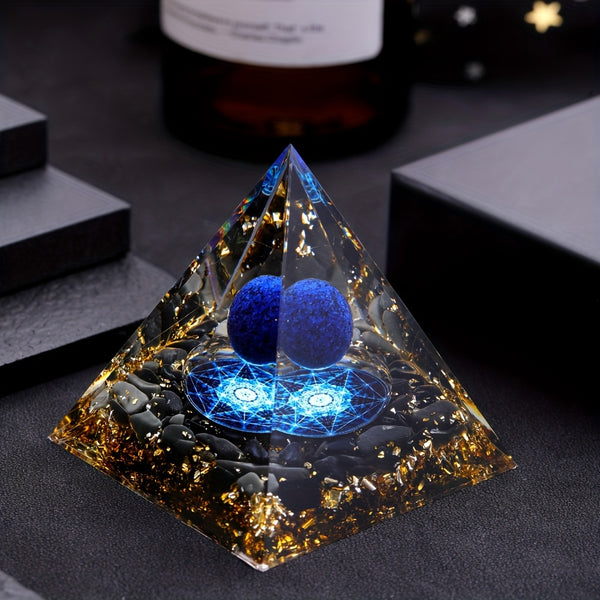 1PC Natural Stone Pyramid Inlaid With Lapis Lazuli Ball Decoration, DIY Home Balcony Living Room Decoration, Relieve Stress, Meditation Divination, Creative Gift