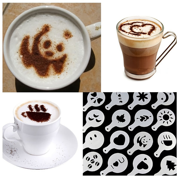 16pcs, Coffee Decoration Stencils, Plastic Wiredrawing Die Fancy Coffee Printing Model Thickened Coffee Milk Foam Spray Template, Home Kitchen Cafe Restaurant Use