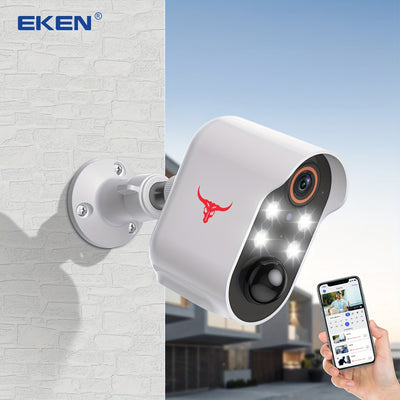 EKEN Security Camera Wireless Outdoor, 1080P WiFi Surveillance Camera With Spotlights, Color Night Vision, 2-Way Audio, PIR Motion Detection, 2.4G WiFi, Cloud Storage, Wi Fi Camera, Wireless Camera, Battery Powered Security Camera, IP Camera Outdoor