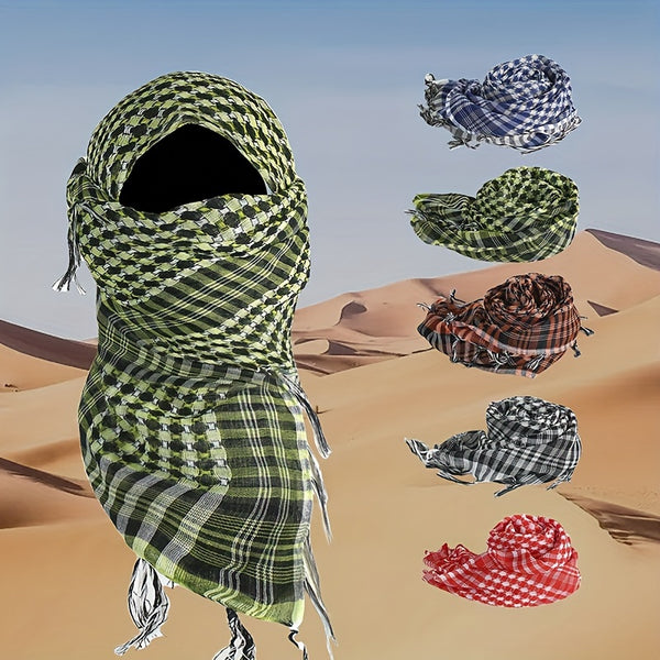 100.0cm Vintage Plaid Tactical Square Scarf Thin Breathable Tassel Bandana Casual Daily Sunscreen Neck Scarf