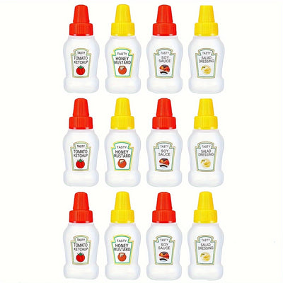 12pcs, Mini Sauce Bottles, Ketchup Bottles, Condiment Squeeze Bottle, Portable Containers Bottle For Office Lunchbox Picnic