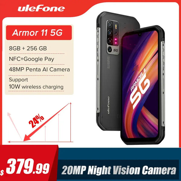 Ulefone Armor 11 5G Rugged Mobile Phone Android  8GB+256GB Android Waterproof Smartphone 48MP NFC Mobile Phone Wireless Charging