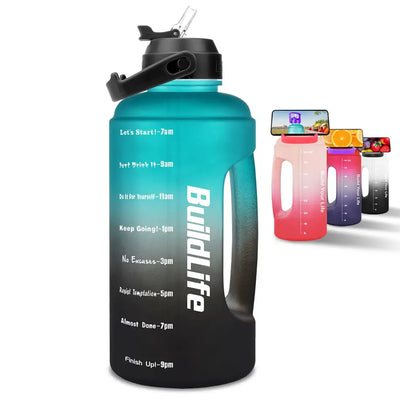 BuildLife Motivational Water Bottle with Straw 2.2L 73 OZ Half Gallon BPA Free Large Drinking Jug with Time Markings