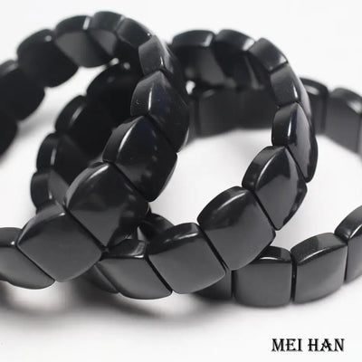 Meihan  Natural shungite 12*16  elastic cord stone bracelet bangle charm gift for jewelry making design or gift