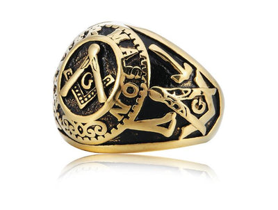 Classic Golden Blalck Masonic Freemason Ring Titanium 316L Rings Free Mason Men's Fashion Jewelry Accessory Wholesale 10pcs/lot