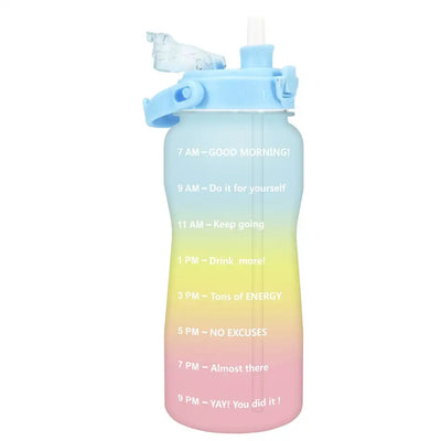Quifit Half Gallon 2L Water Bottle with Straw 2 Litre Tritan BPA Free Motivational Quote Time Marker 2000ml Jug Star Style