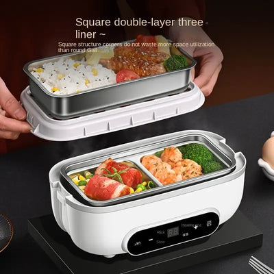 Double-layer Hot Lunch Box Steamed Rice Soup Stew Self-Heating Lunchbox Cooking Reservation Stainless Steel Portable Food Warmer