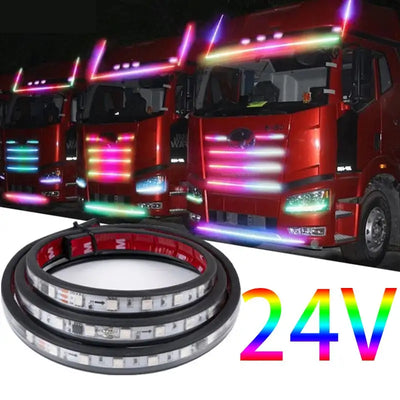 24V 7color LED Flashing RGBIC Truck Ambient Light Roof Bumper Door Lamp Strip Trailer Lorry Caravan Accessories Decoration