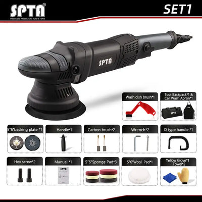 SPTA 5 Inch 780W Car Auto Dual Action Polisher Orbit 15mm Polishing Machine Pulidora Para Automovil with Sponge Pads Accessories
