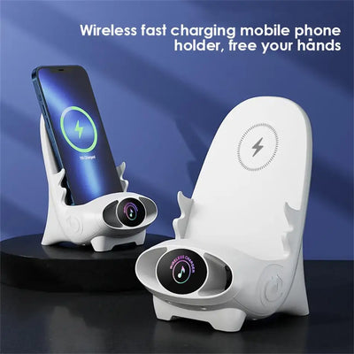 Chair Shape Mobile Phone Wireless Fast Charging Stand With Cooling Fan Unique Mini Portable Desktop Wireless Charging Holder
