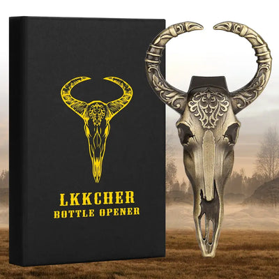 LKKCHER Cow Skull Gift Set Opener Bull Horns Beer Bottle Corkscrew Ideas Present for Boyfriend Father Vintage Kitchen Accessory