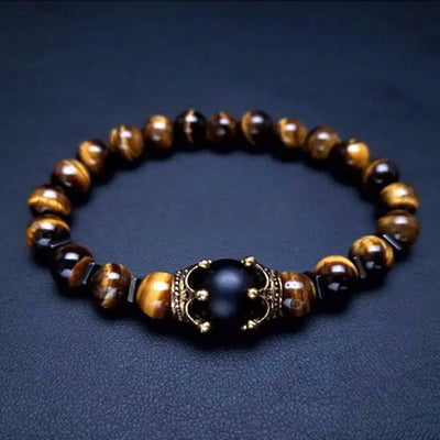 Luxury Crown Natural Tiger Eye Stone Bead Bracelets  Men's Antique Charm Bracelet Jewelry Gift
