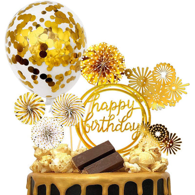 4Pcs Birthday Cake Topper Folding Fan Sunflower Cake Insert Card Kids Birthday Party Supplies Wedding Dessert Decoration