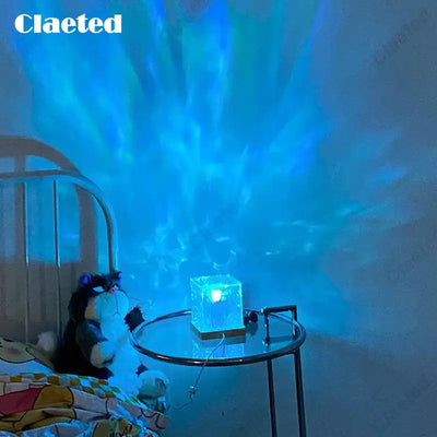Claeted LED Dynamic Water Ripple Projector Night Lights Flame Atmosphere Table Lamp for Bedsides Livingroom Home Decor Lamps