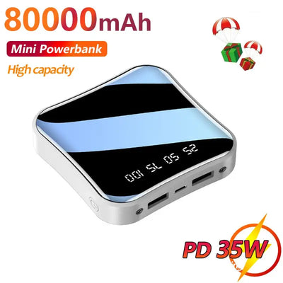 80000mAh Portable Mini Power Bank Mirror Digital Display External Battery Large Capacity Fast Charger for Xiaomi Samsung IPhone