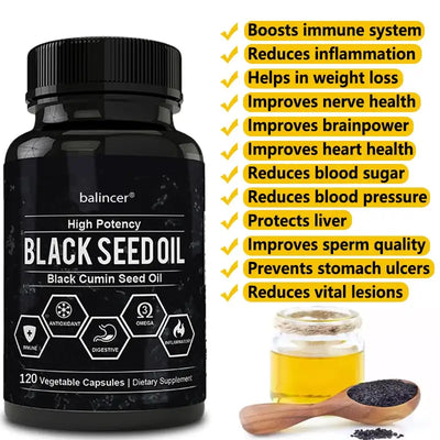 Black Seed Oil Capsules - Supports Hair, Skin, Weight Loss, Respiratory, Digestive, Improves Overall Health - Free Shipping