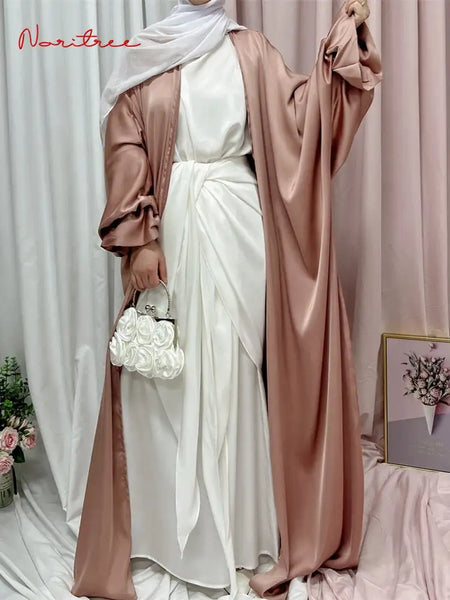 Ramadan Eid Fashion Puff Sleeve Loose Muslim Abayas Soft Robe Musulmane Abaya Elegant Silky Muslim Arab Worship Service Clothing