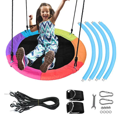 40 Inch Tree Swing Outdoor Round Swing With Adjustable Multi-Strand Ropes Safe And Durable Swing Seat Round Swing Play & Swing