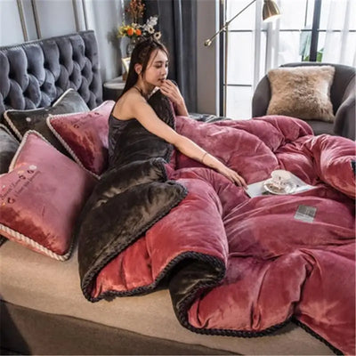 Luxury Magic Velvet Duvet Cover Winter Warm One Piece Flannel Thicken Bed Quilt Cover Plush Bedding Cover(no pillowcase sheet)