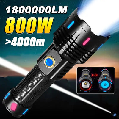 800W High Power Led Flashlights 18650 Fluorescence World's More Powerful Flashlight 4000m Rechargeable XHP360 Tactical Lanterns