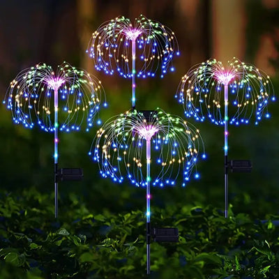 LED Solar Fireworks Lights Waterproof Outdoor Dandelion DIY Shape Lamp Flash String Fairy Lights for Garden Landscape Lawn Decor
