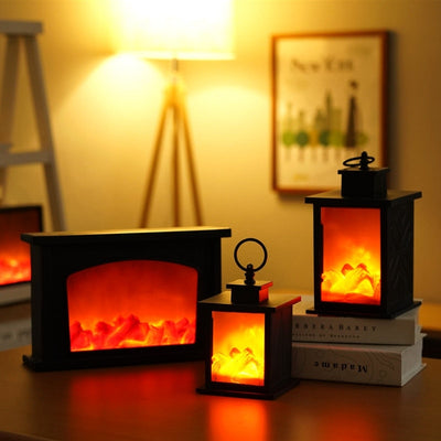 Led Flame Fireplace Lantern Simulation Flame Night Lamp Christmas Lantern Usb or Battery Night Light