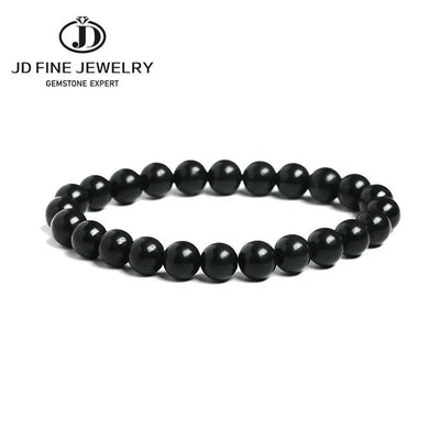 JD Natural Shungite Stone Magnetic Graphite Beaded Bracelet Bohe Round Black Beads Health Care Minerals Bangles Healing Jewelry