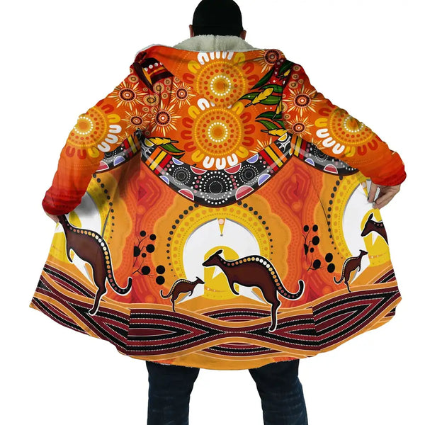 PLstar Cosmos Aboriginal Indigenous Australia Kangaroo 3D Print Hooded Cloak Unisex Winter Fleece Wind Breaker Warm Cloak PZY01