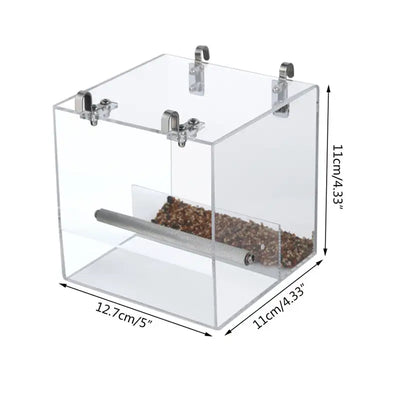 Transparent Acrylic Bird Parrot Feeder Hanging Feeding Tray Box Parrots Perch Stand Cage Feeding Tools Birds Supplies