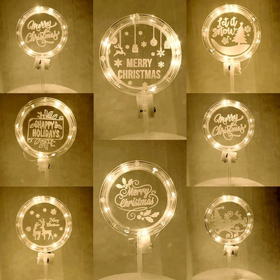 1PC Round Shape LED Light Cake Topper Baby Happy Birthday Wedding Cupcake Party Cake Flashing Decorating Tool Christmas Ornament
