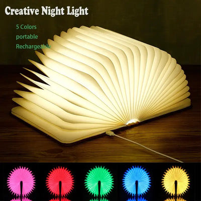 3D Folding Book Lamp LED Creative Night Light 5-color USB Charging Portable Wooden Magnetic Table Light Decoration Student Gift