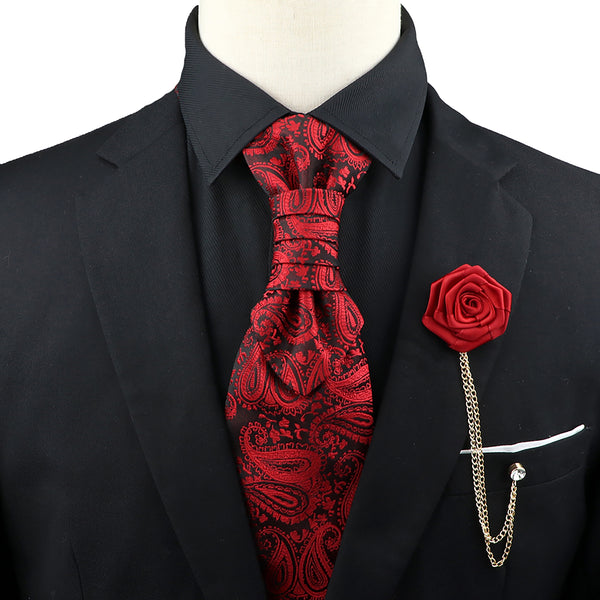New Men's Premium Paisley Tie Brooch Set Red Black Blue Ajustable Neck Tie Luxury Classic Suit Tuxedo Groom Wedding Accessories