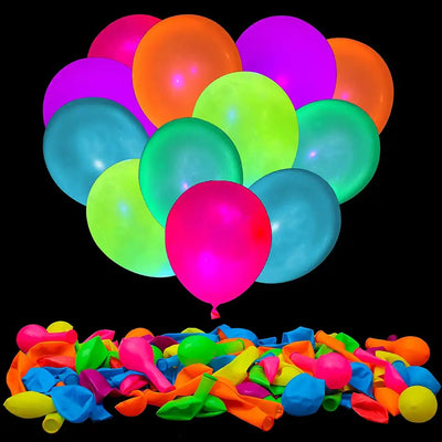 300Pcs Neon Glow Balloons Reusable Glow in the Dark Balloon 10 Inch Happy Birthday Party Wedding DIY Fluorescent Balloon Arch