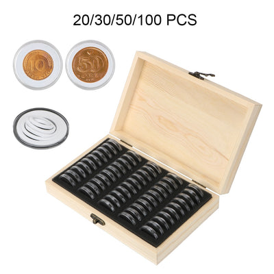 20/30/50/100PCS Coins Storage Box With Adjustment Pad Adjustable Antioxidative Wooden Commemorative Coin Collection Case